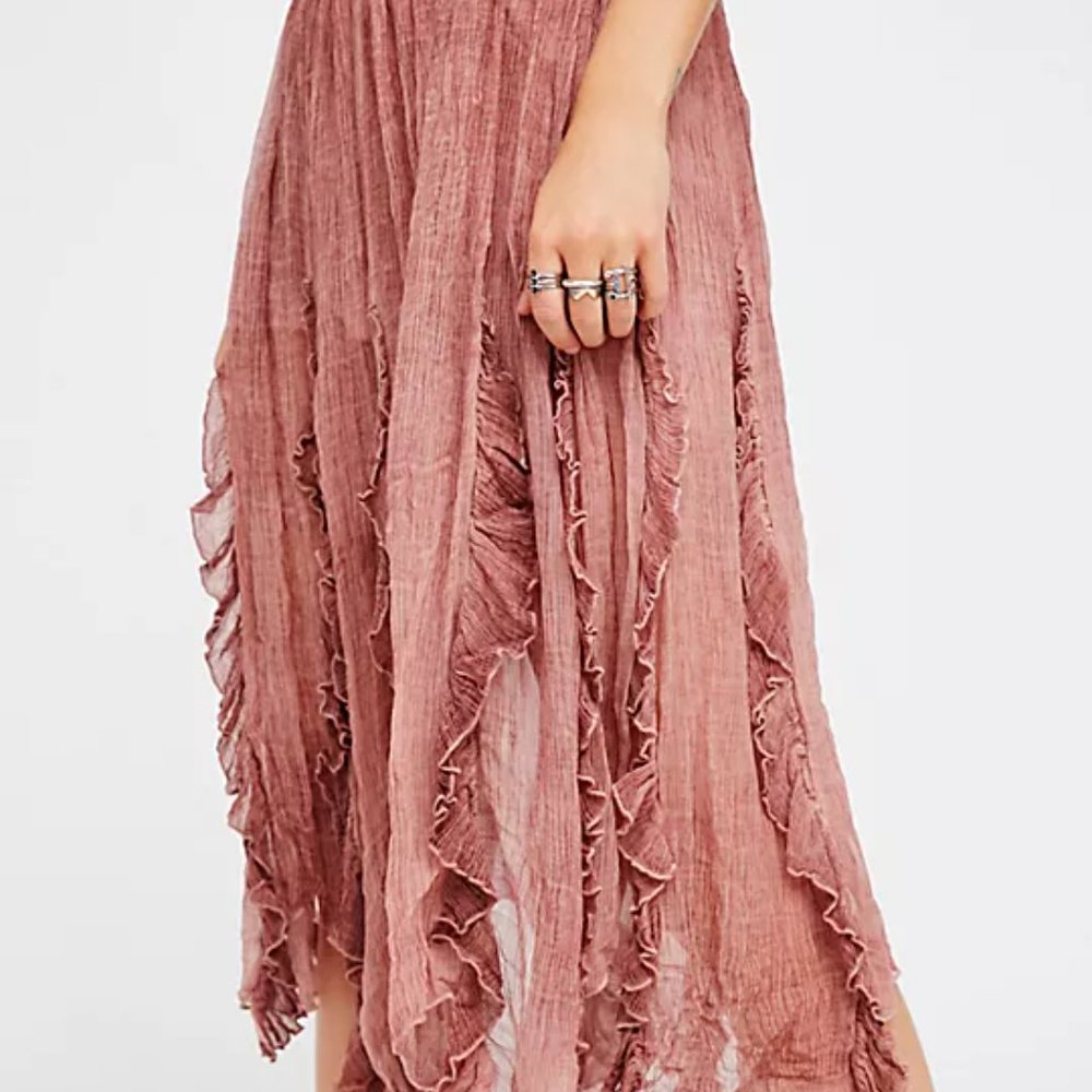 Free People Dusty Rose Crinkled Midi Skirt - Picture 3 of 8